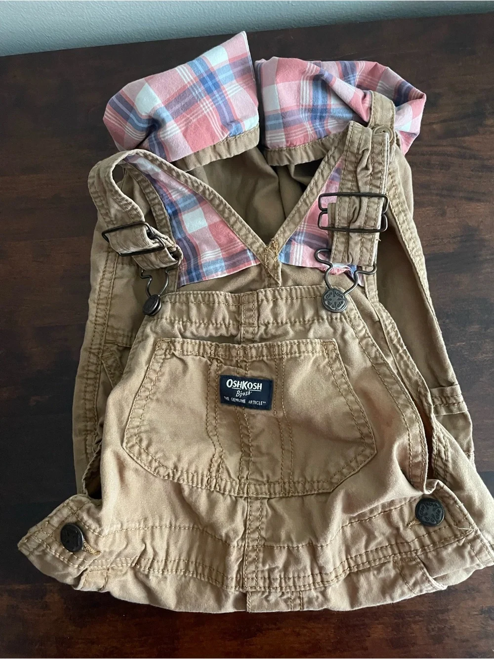 Toddler Boys 4T OshKosh B’gosh Khaki Flannel Overalls
